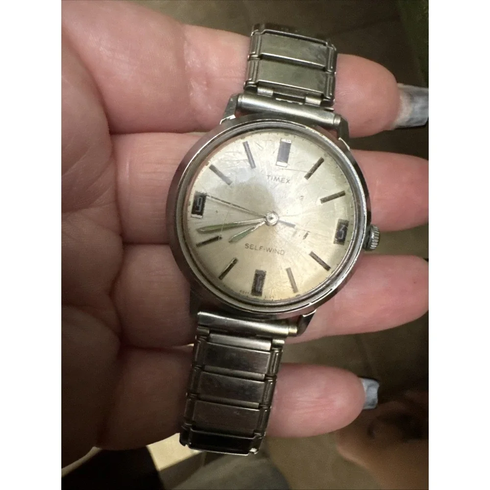 vintage Timex Viscount Self-Wind (Automatic) Mens Watch 4017 3169 Working Silver